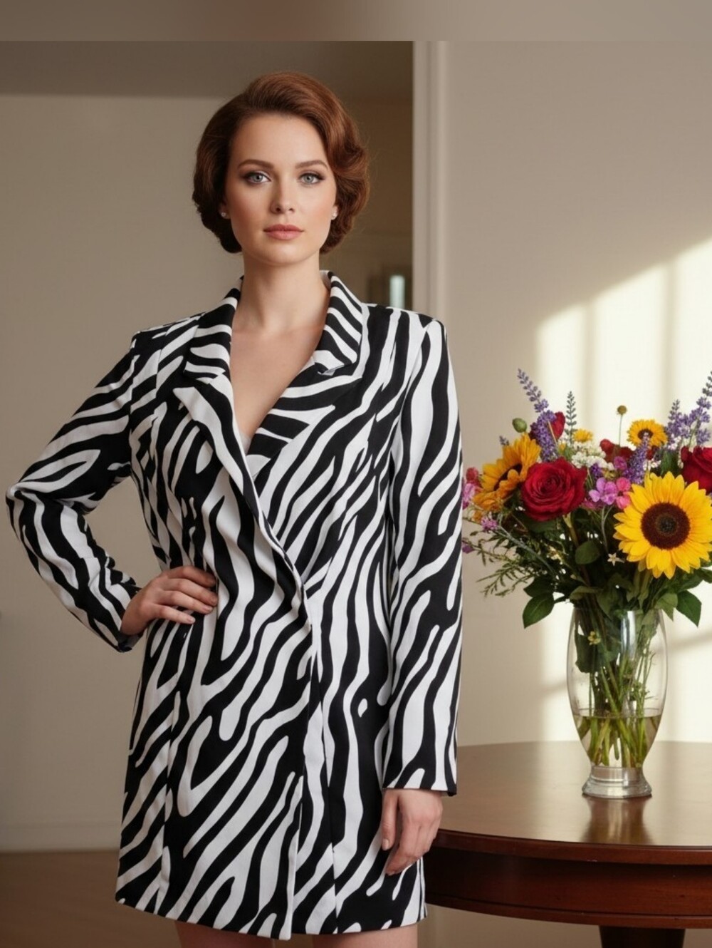 H&M Divided Oversized Zebra Print Blazer Long Sleeves No Pockets Size Small